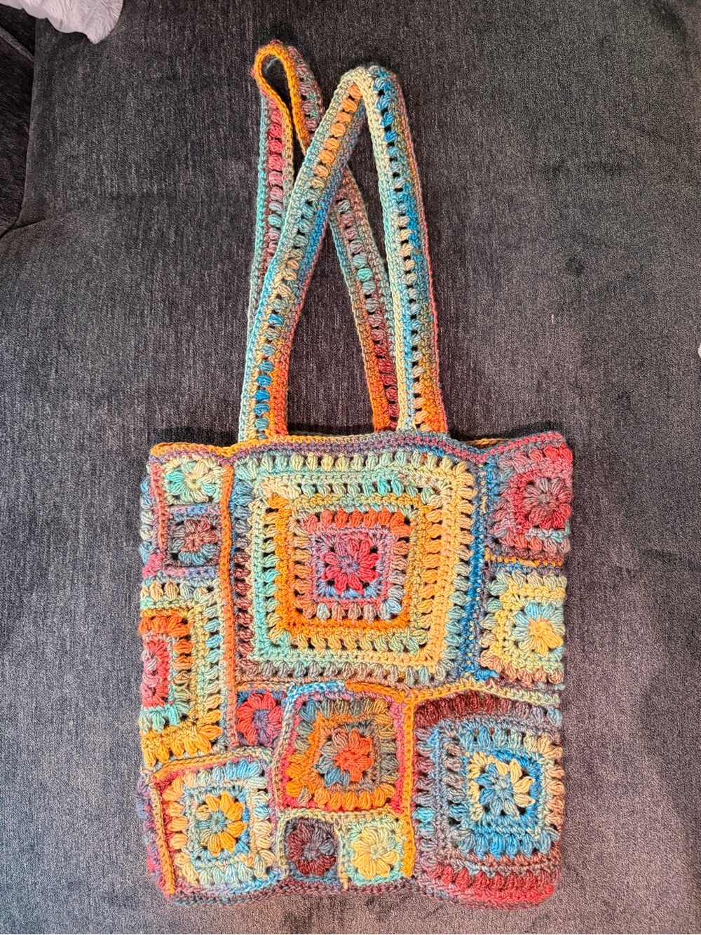 Multicolor Crochet Square Patchwork Tote Bag - Picture 2 of 2